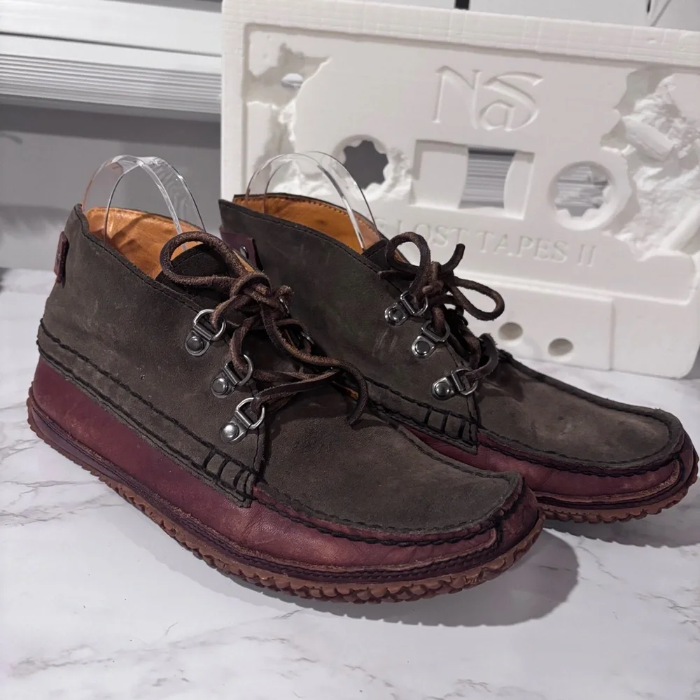 L.L. Bean Men’s Leather Moc Chukka Boots Brown Green Lace-Up Rugged Outdoor